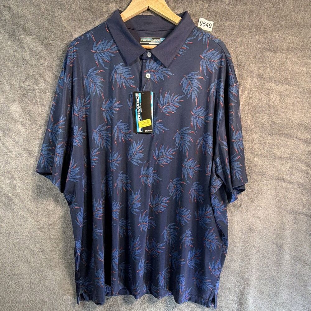 Roundtree & Yorke Performance Polo Men's 3XL Navy Tropical Floral Stretch